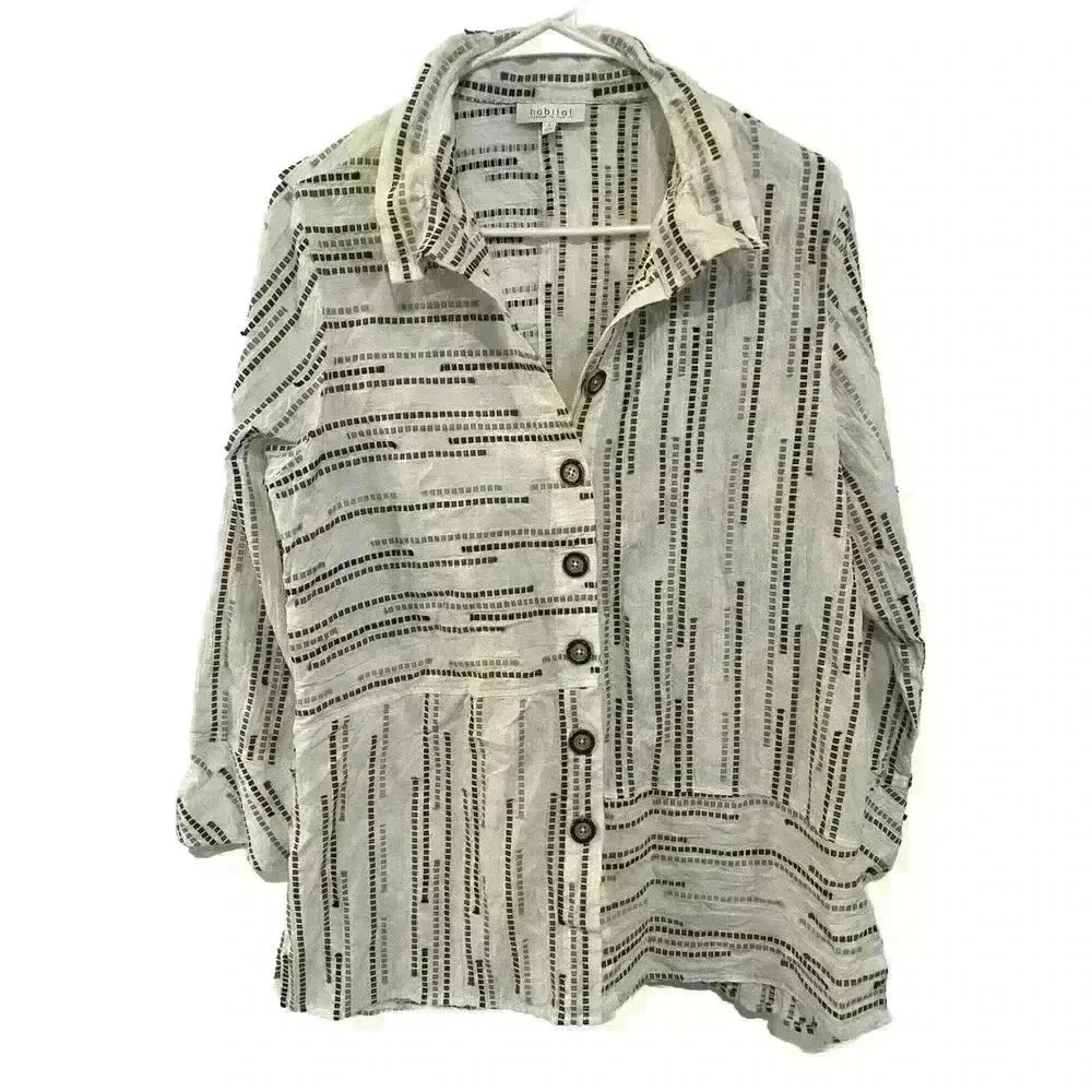 Habitat Oversized Textured Blouse Tunic Sz Small Button Front Lagenlook